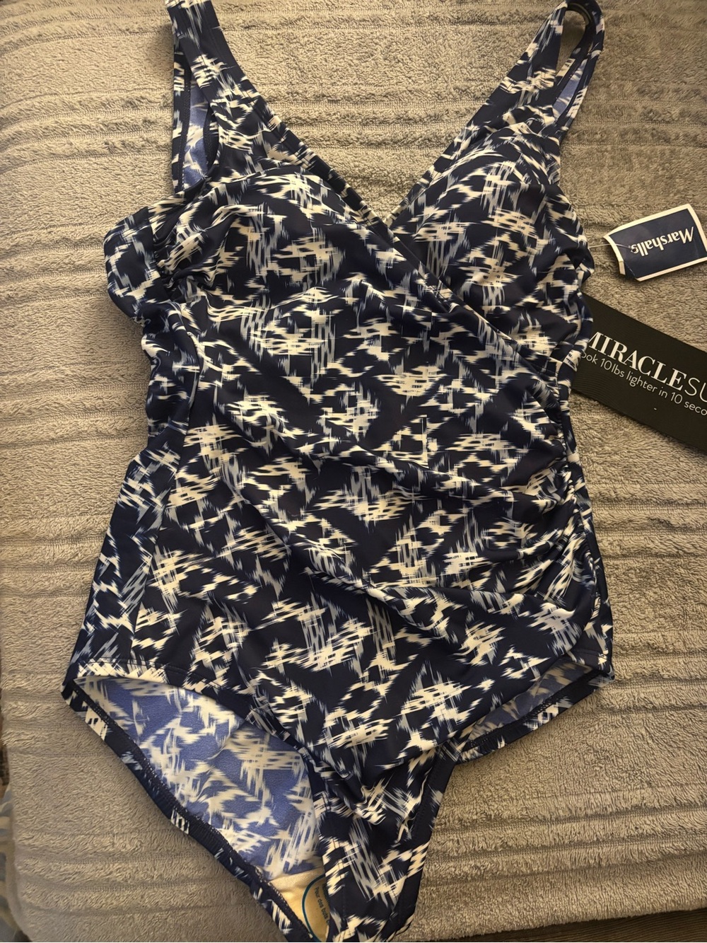 Miraclesuit Navy and White Abstract One-Piece Swimsuit